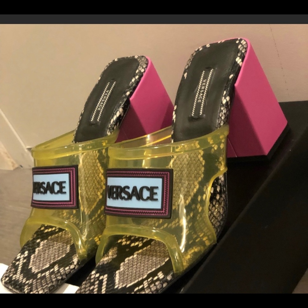 Versace color block pvc heels
